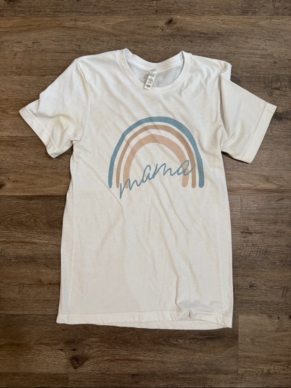 Mama Rainbow Graphic Tee - Cream with Blue & Tan Accents